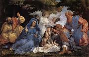 Lorenzo Lotto L'Adoration de l'Enfant Jesus avec la Vierge Marie et joseph,Elisabeth et Joachim et trois anges USA oil painting artist
